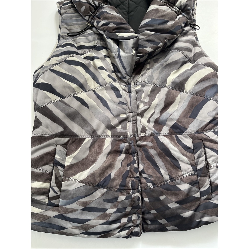 Elie Tahari Camo Puffer Quilted Vest Mock Collar Pockets Sz M Spring Evening - Picture 2 of 16